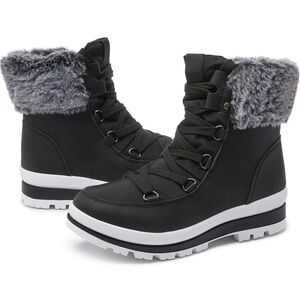 Women's Black and Gray Winter Boots with Faux Fur